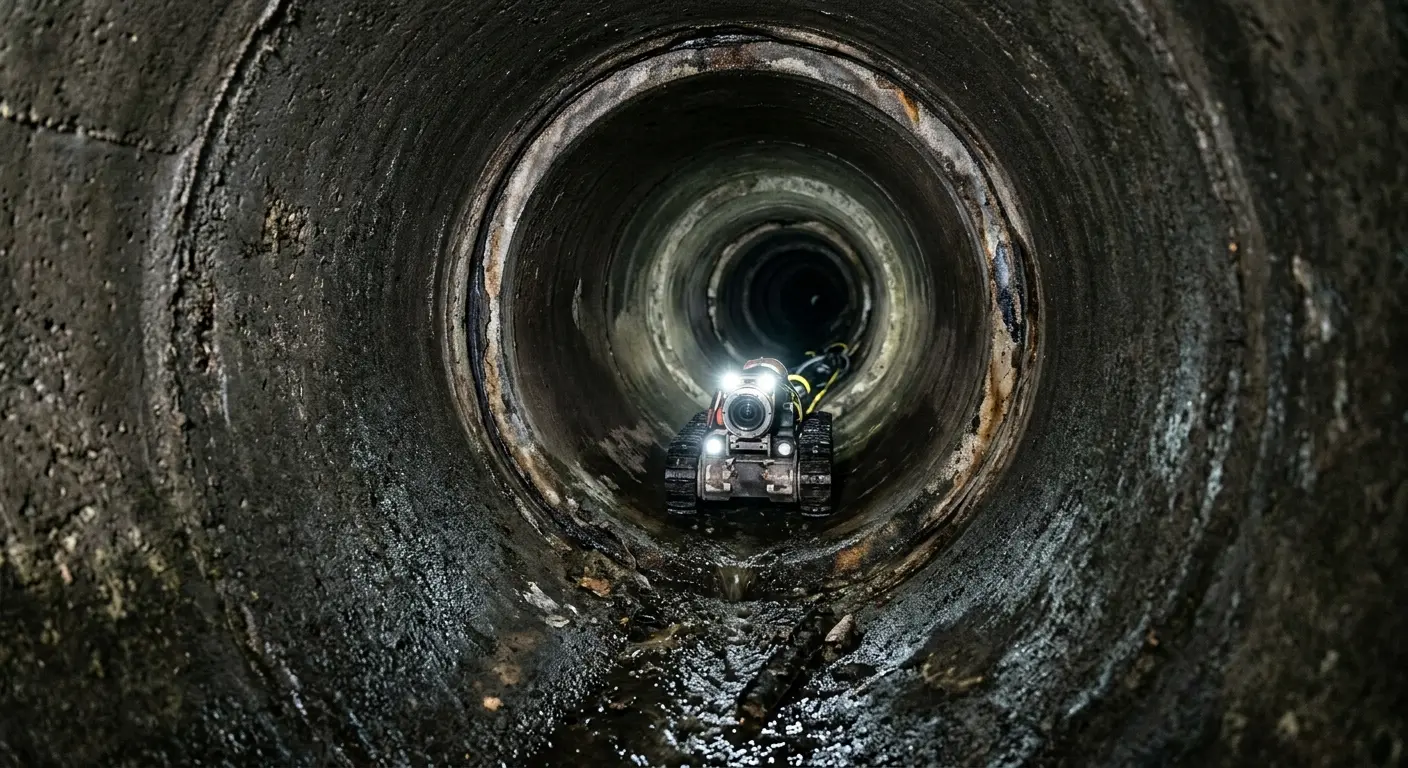 Robotic sewer camera inspecting pipe interior for Drain Snake Service in Bellaire